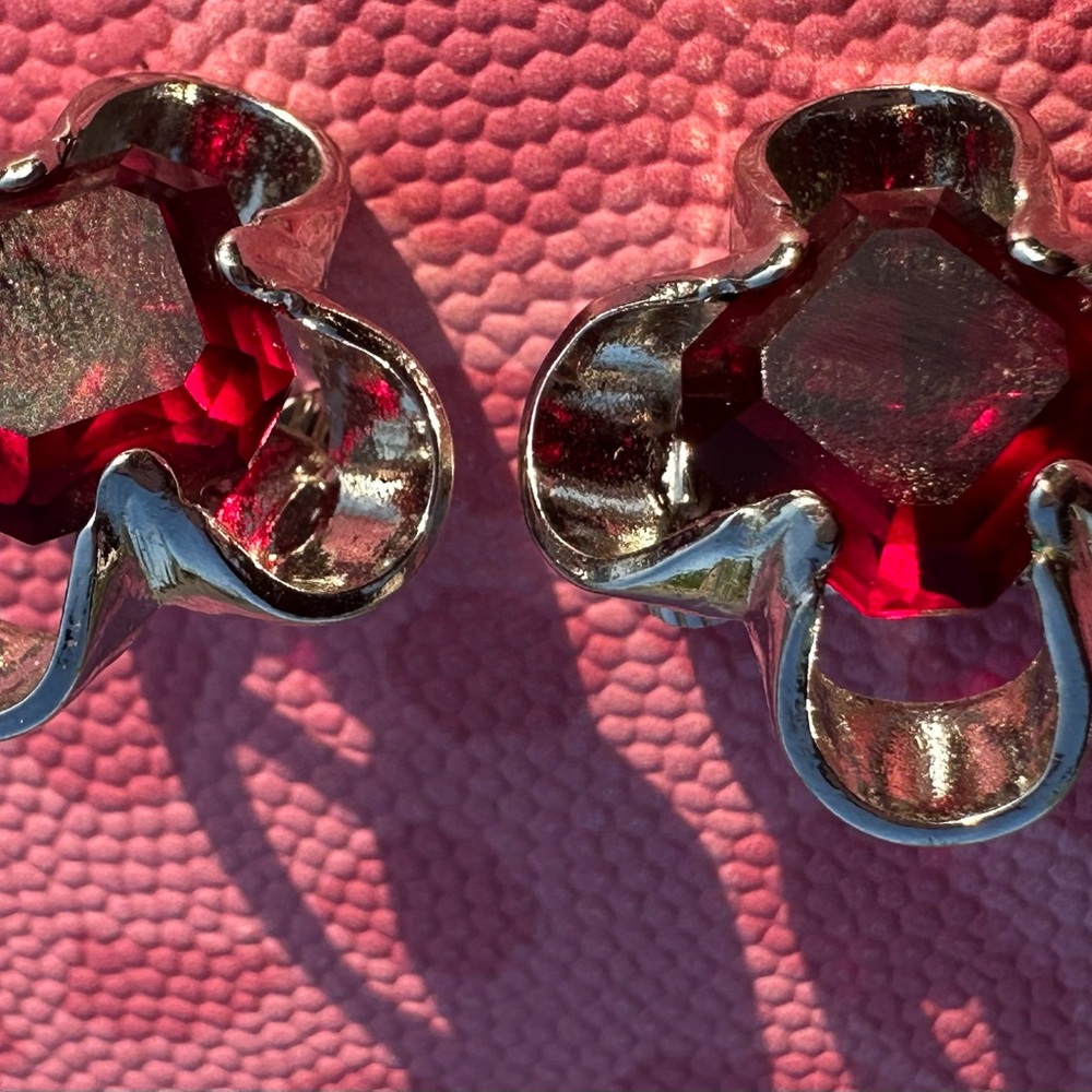 Elegant Silver and Red Gemstone Earrings